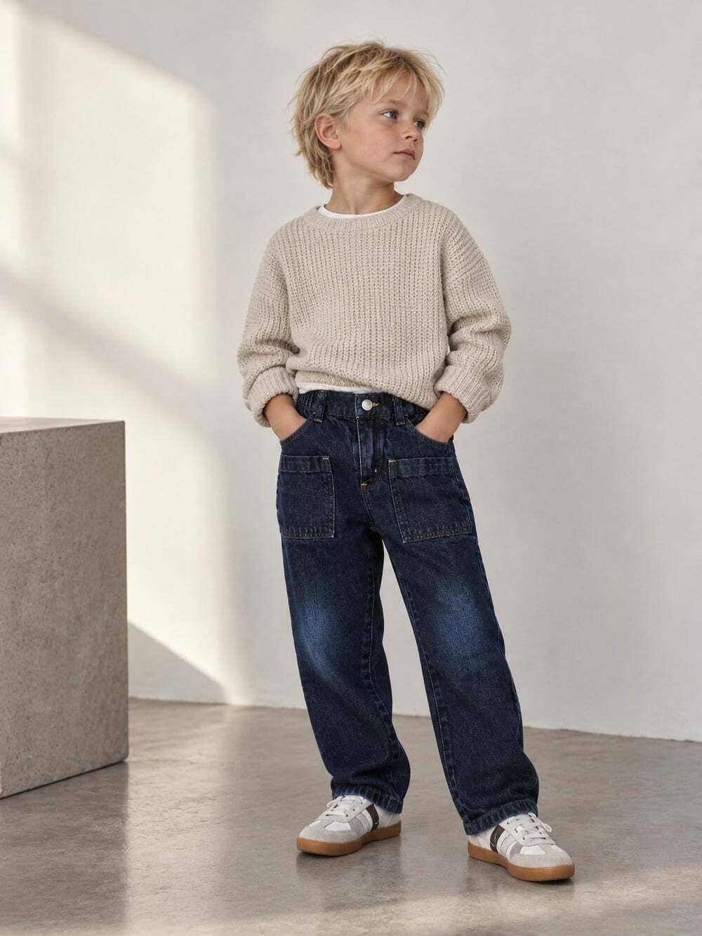 Zara Boys 4-5 Dark Wash Cargo Jeans 110 Utility Carpenter Denim